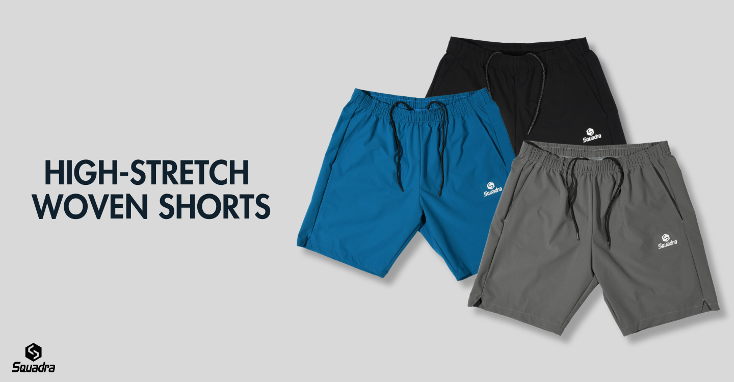 4方向に伸縮する生地が特徴のハイストレッチウーブンハーフパンツ